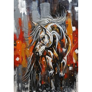 Momin Khan, 24 x 36 Inch, Acrylic on Canvas, Horse Painting, AC-MK-111
